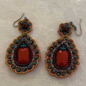 Beaded on fabric backing earrings